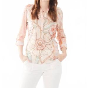 NEW FDJ henley three fourth sleeve mesh jersey top in trellis